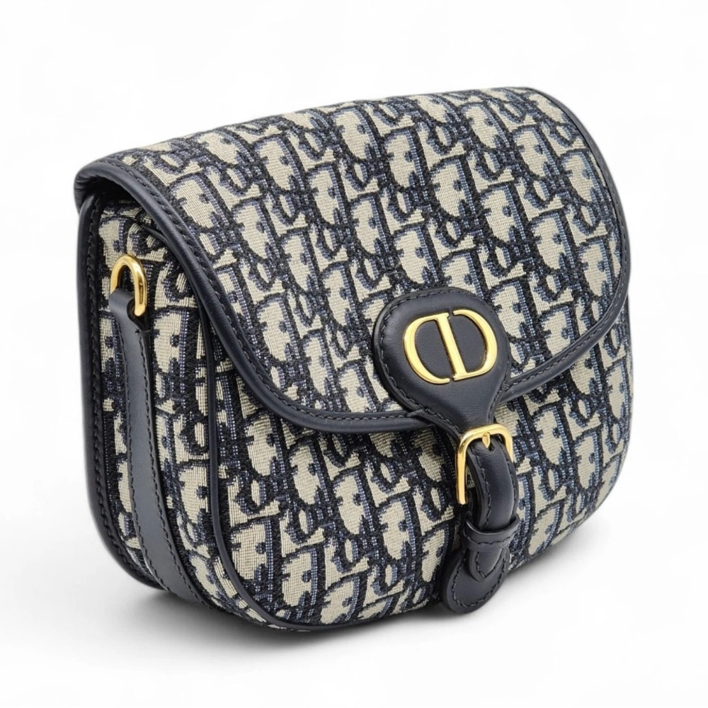 Christian Dior Oblique Bobby Bag Canvas X Leather Crossbody/Shoulder Navy Strap